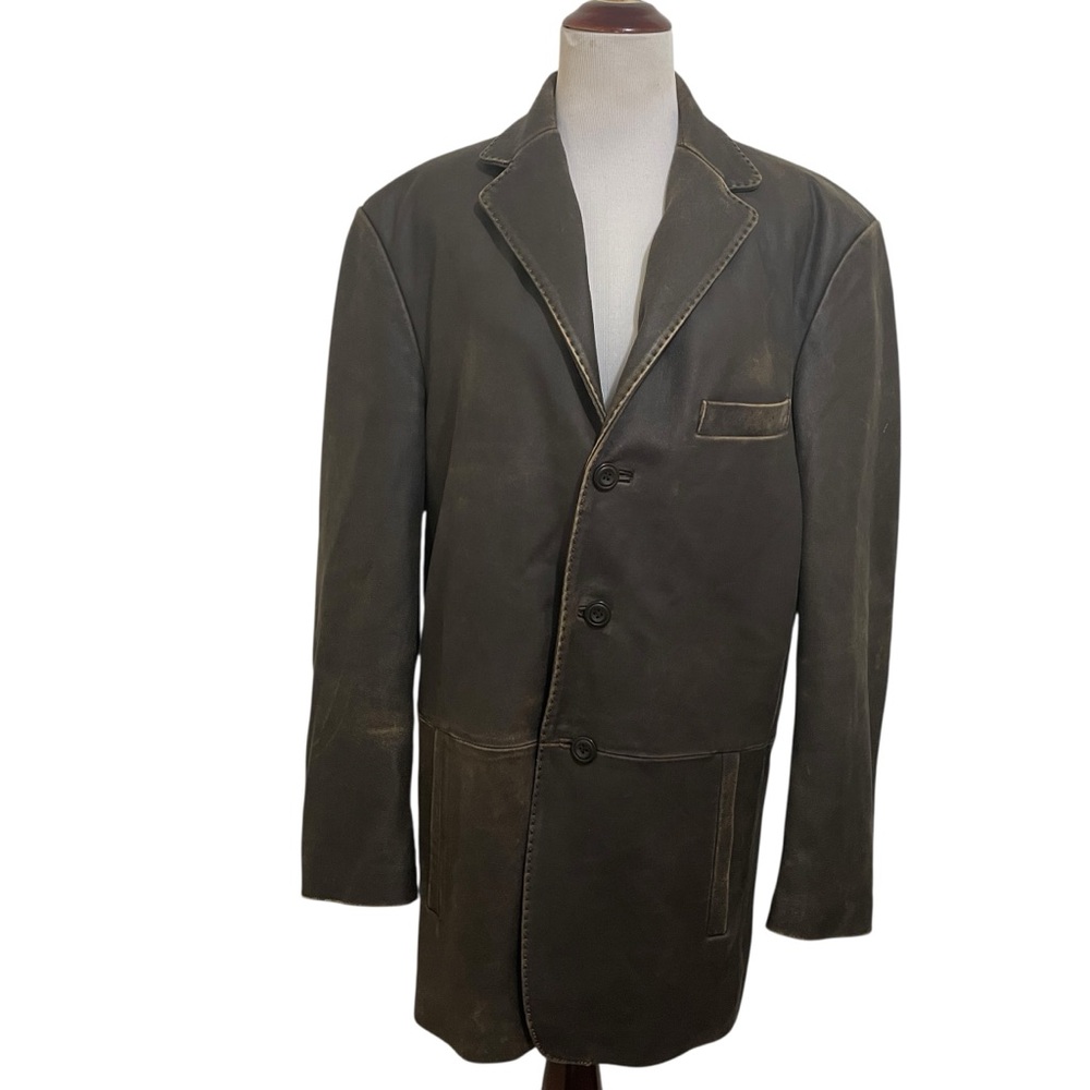 J. Ferrar Vintage Brown Leather Jacket Men's M Rugged Distressed Blazer Retro - Picture 6 of 8